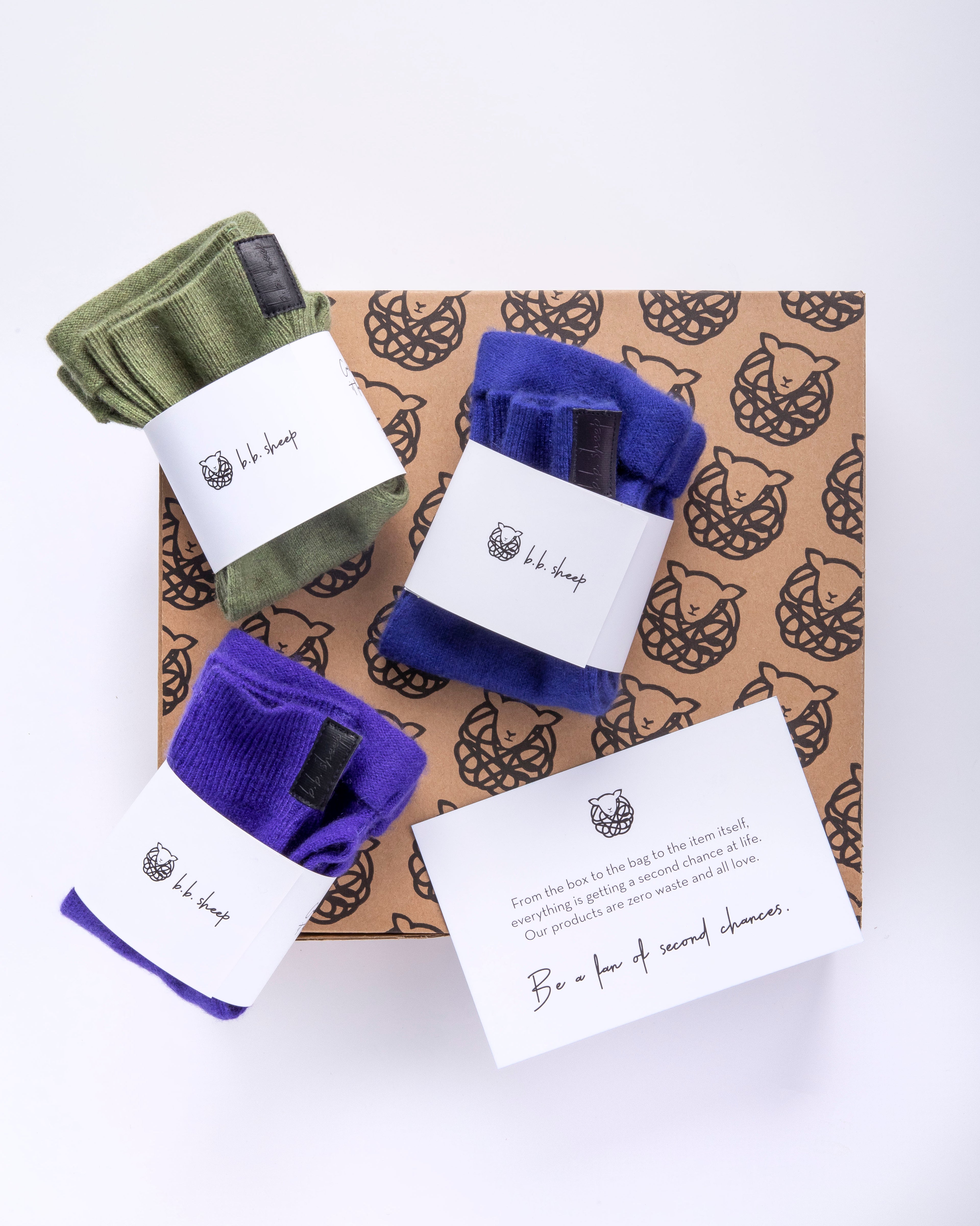 Jewel Fingerless Gloves Set - Purple, Blue and Matcha Green, Box of 3