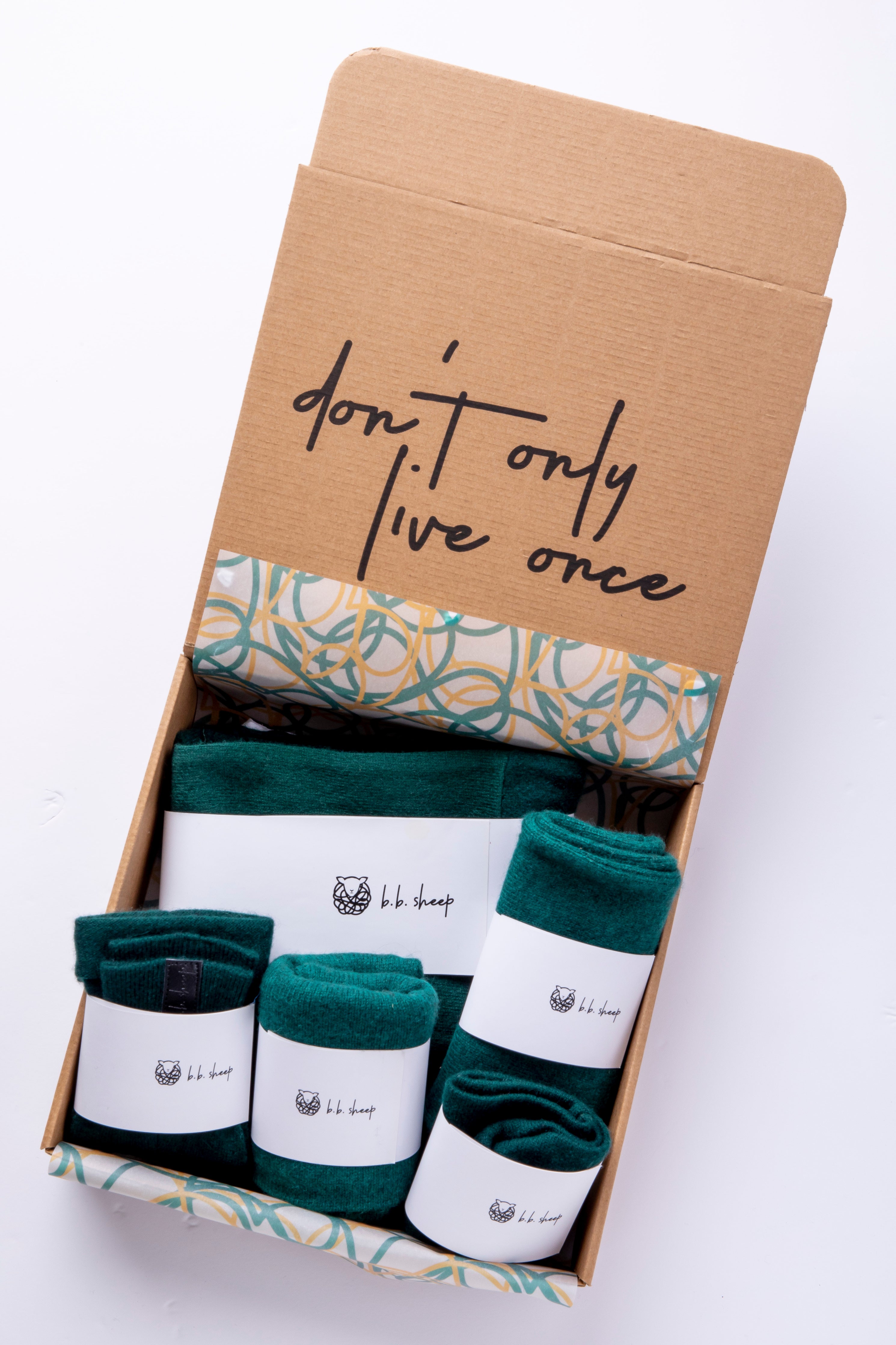 Dark Green - Winter Ready Box - Fingerless gloves, Headband, Open scarf, Beanie, Neck warmer