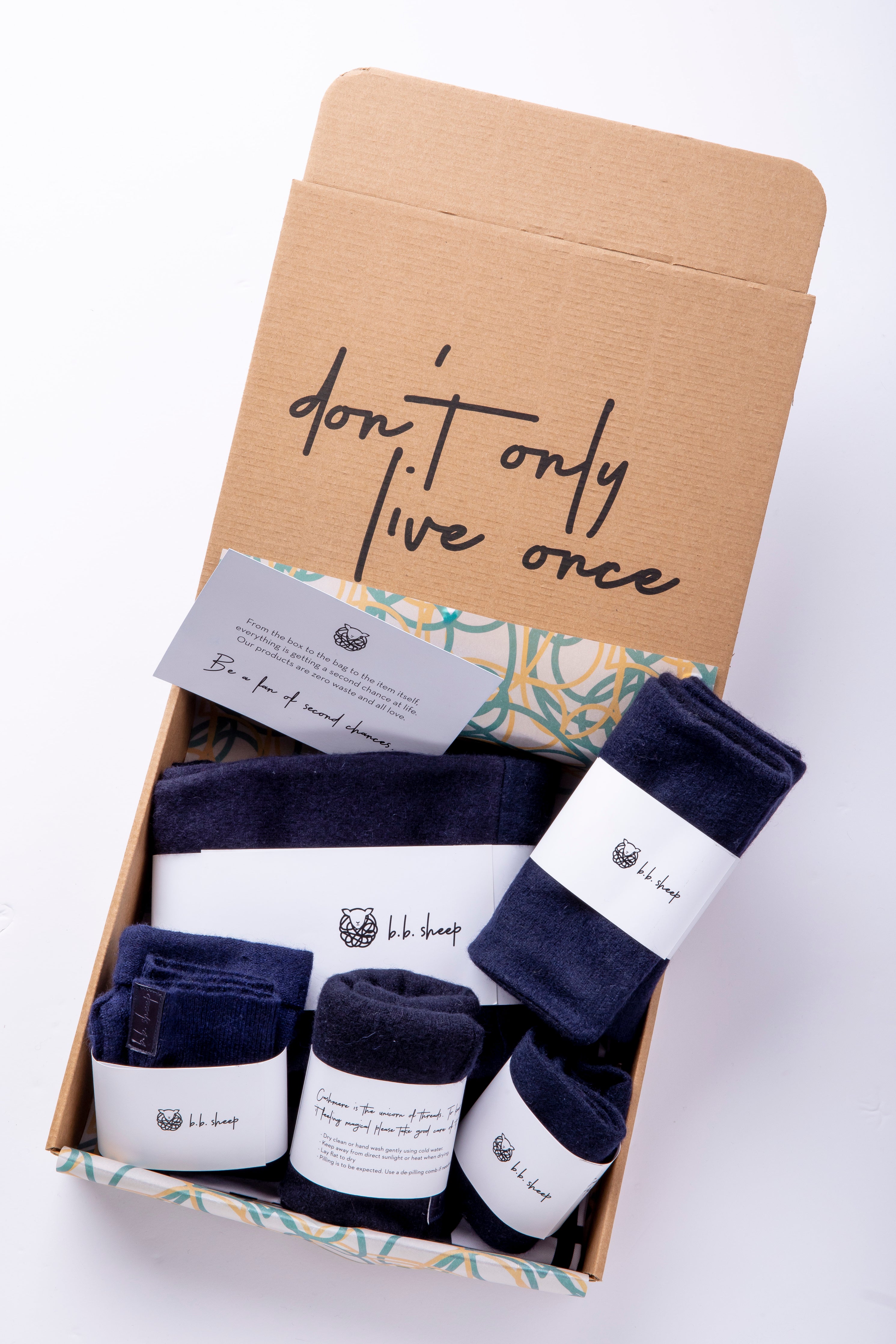 Navy Blue - Winter Ready Box - Fingerless gloves, Headband, Open scarf, Beanie, Neck warmer