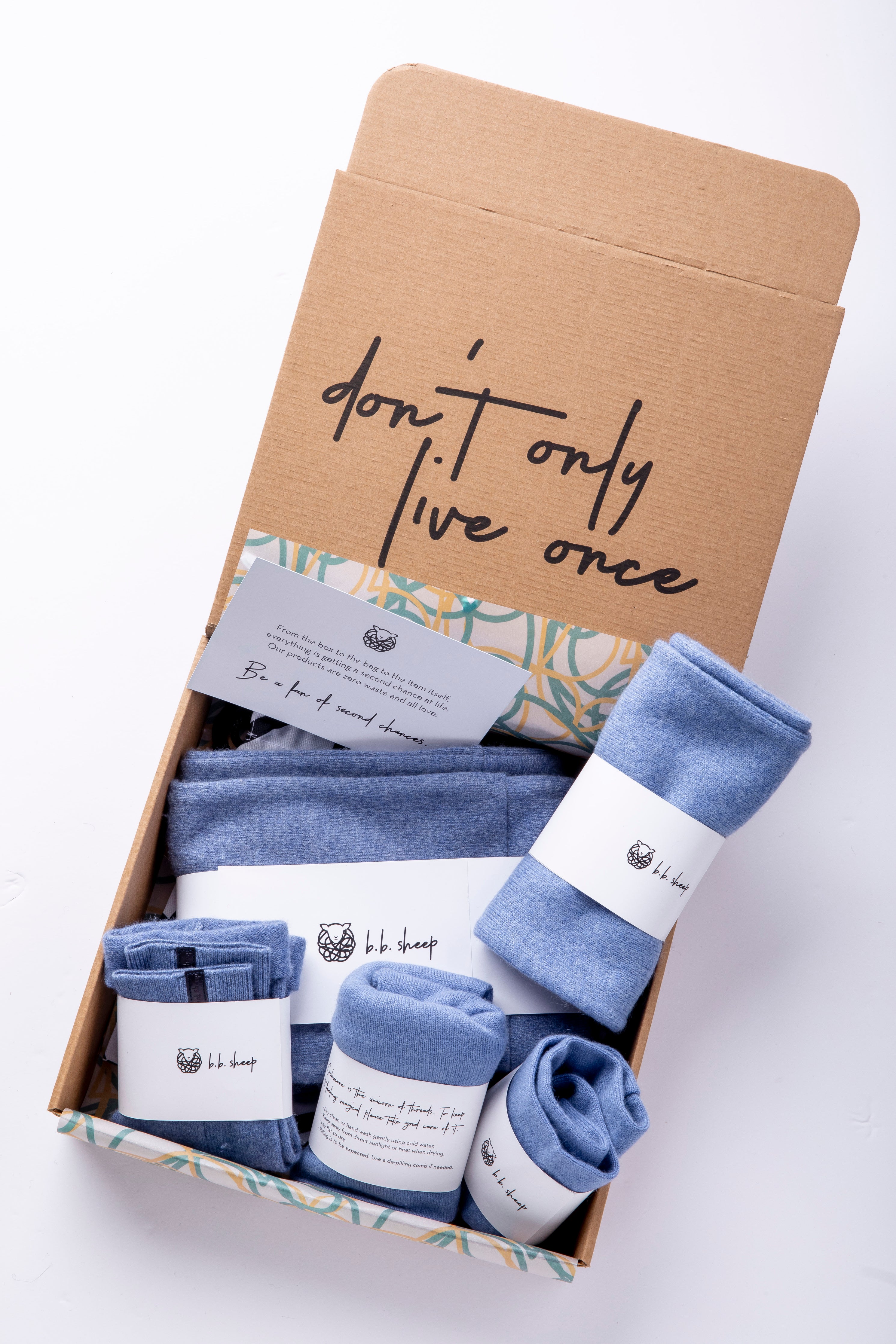 Light Blue - Winter Ready Box - Fingerless gloves, Headband, Open scarf, Beanie, Neck warmer