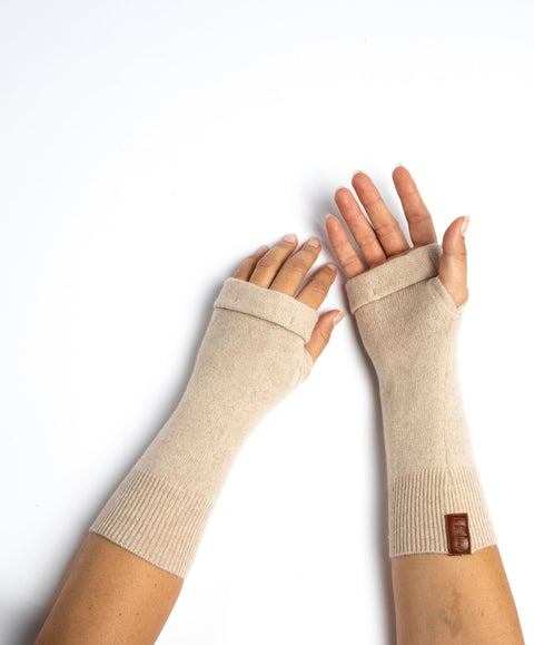 Beige - Cashmere Fingerless Gloves