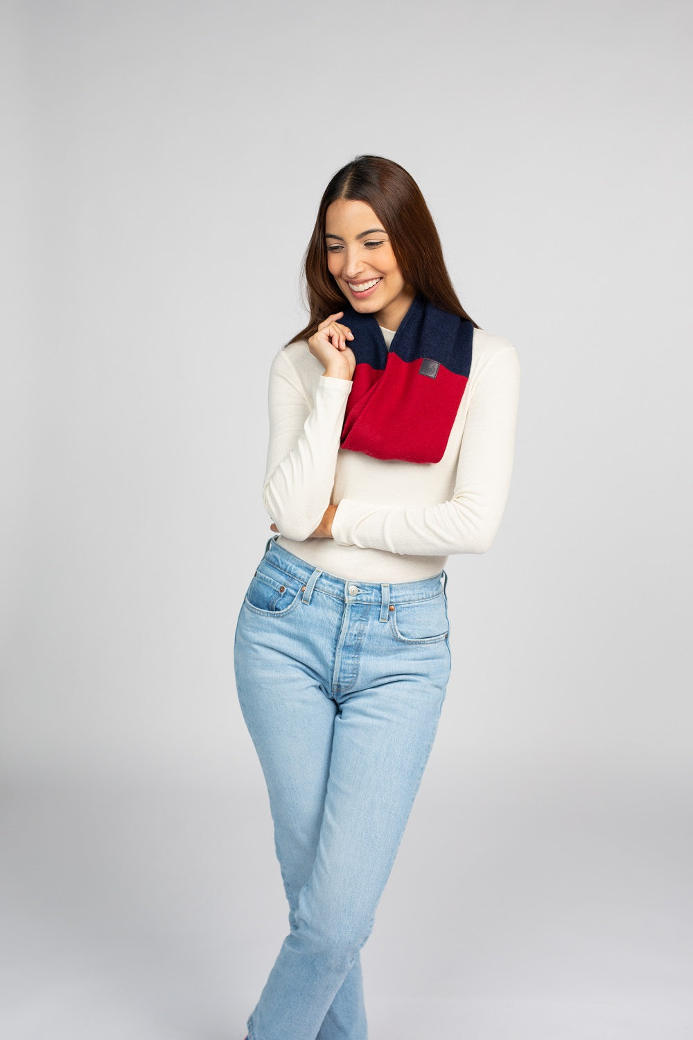 Navy and Red - Cashmere Infinity Scarf for Women