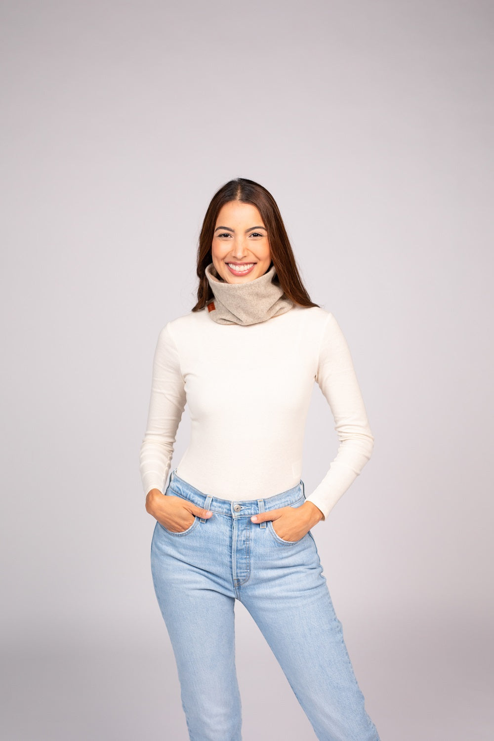 Beige and Light Brown - Cashmere Reversible Neck Warmer for Women