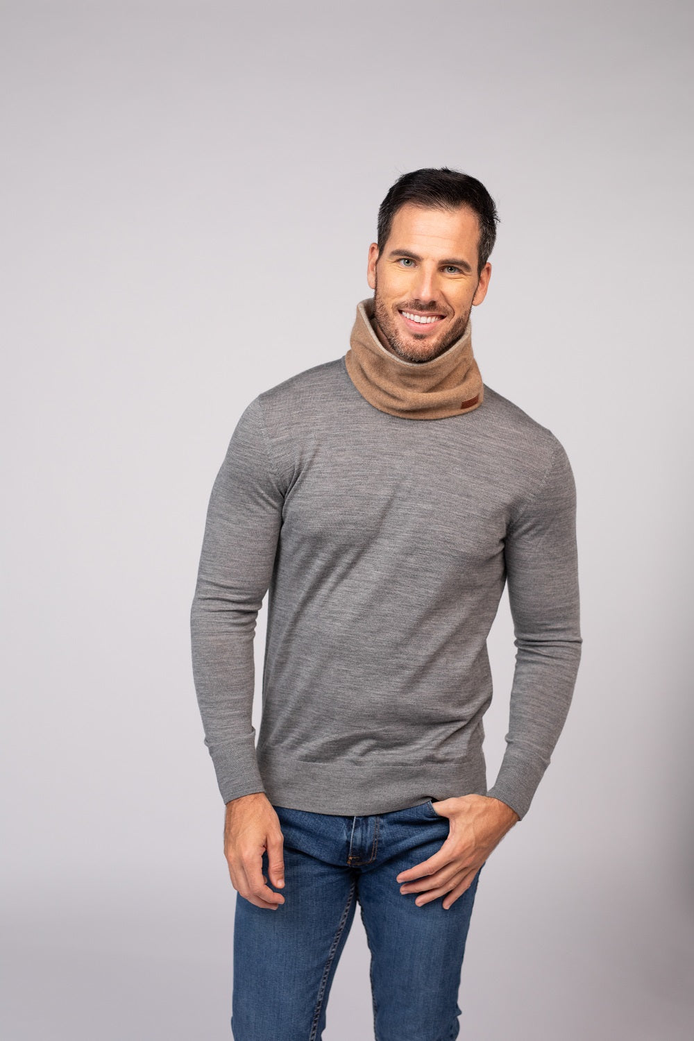 Beige and Light Brown - Cashmere Reversible Neck Warmer for Women