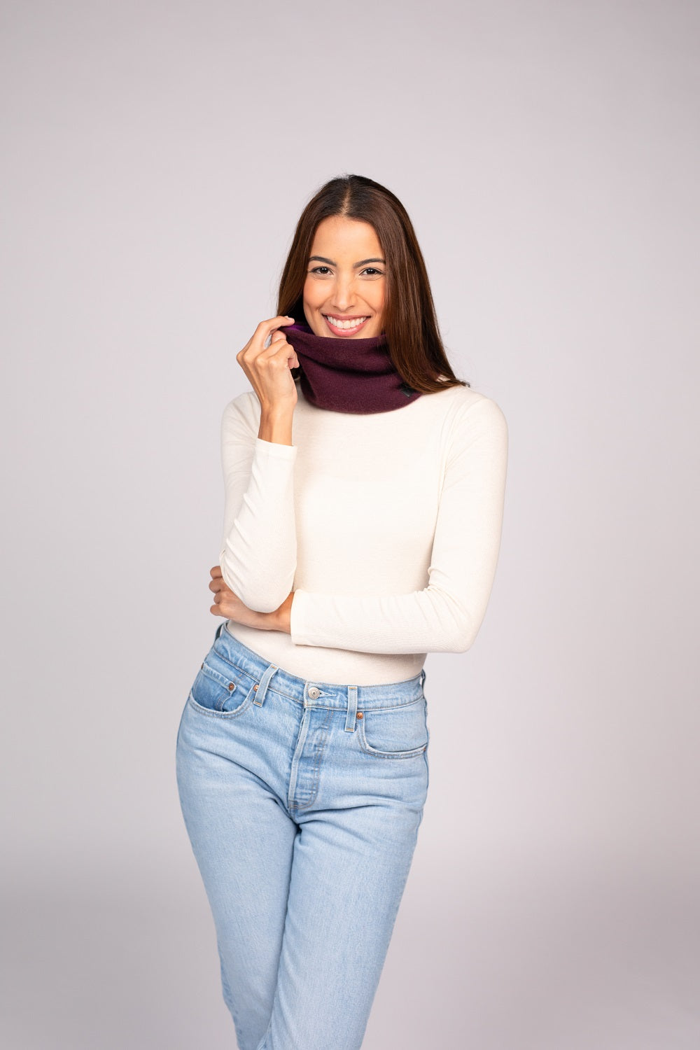 Grape Purple and Dark Purple - Cashmere Reversible Neck Warmer for Women