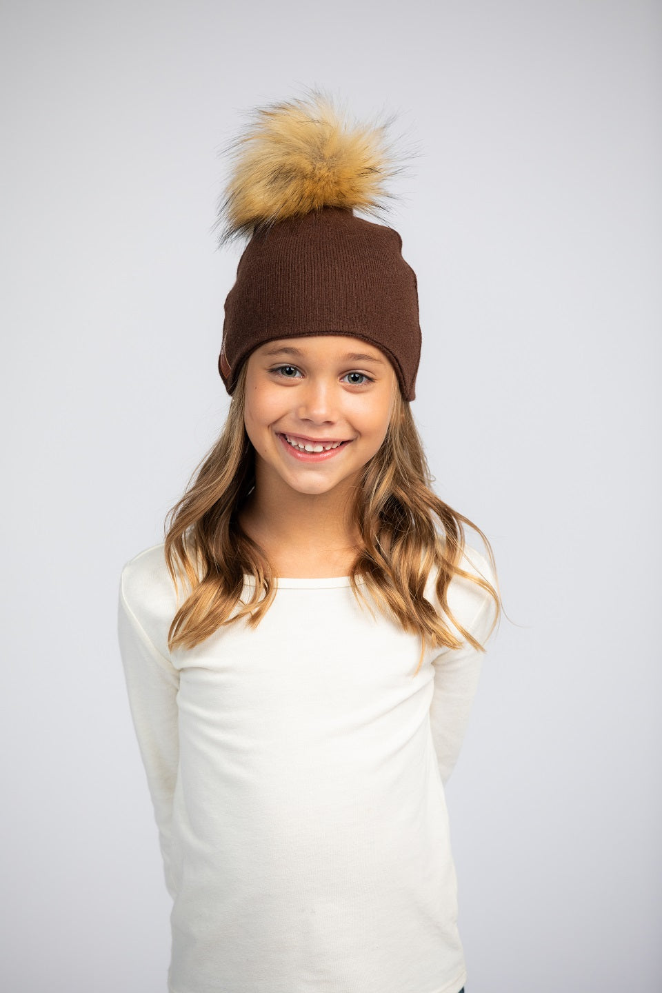 Dark Brown with Brown - Cashmere Beanie for Kids