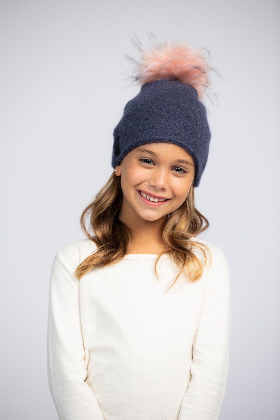 Grape Purple with Peach - Cashmere Beanie for Kids