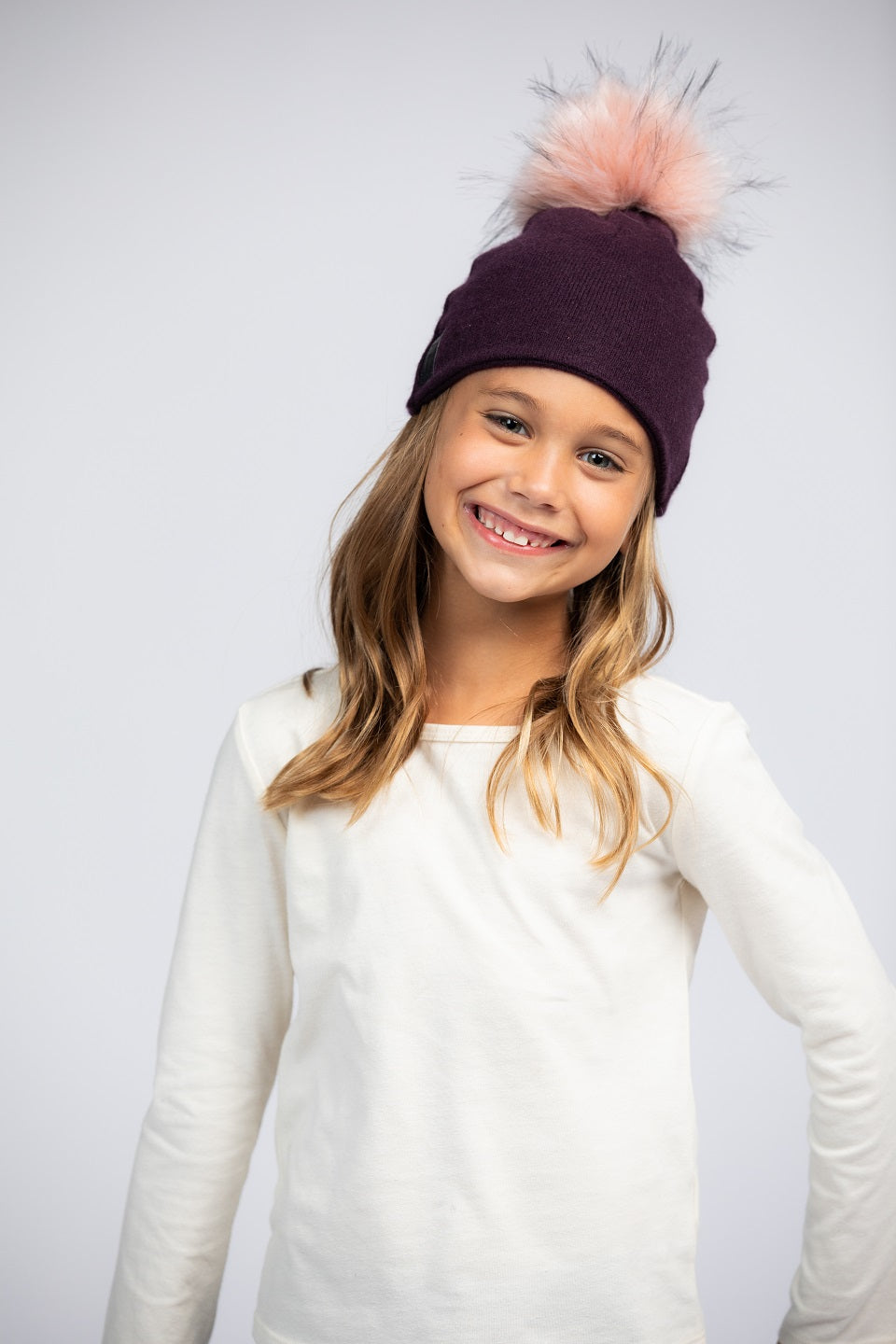 Dark Purple with Peach - Cashmere Beanie for Kids