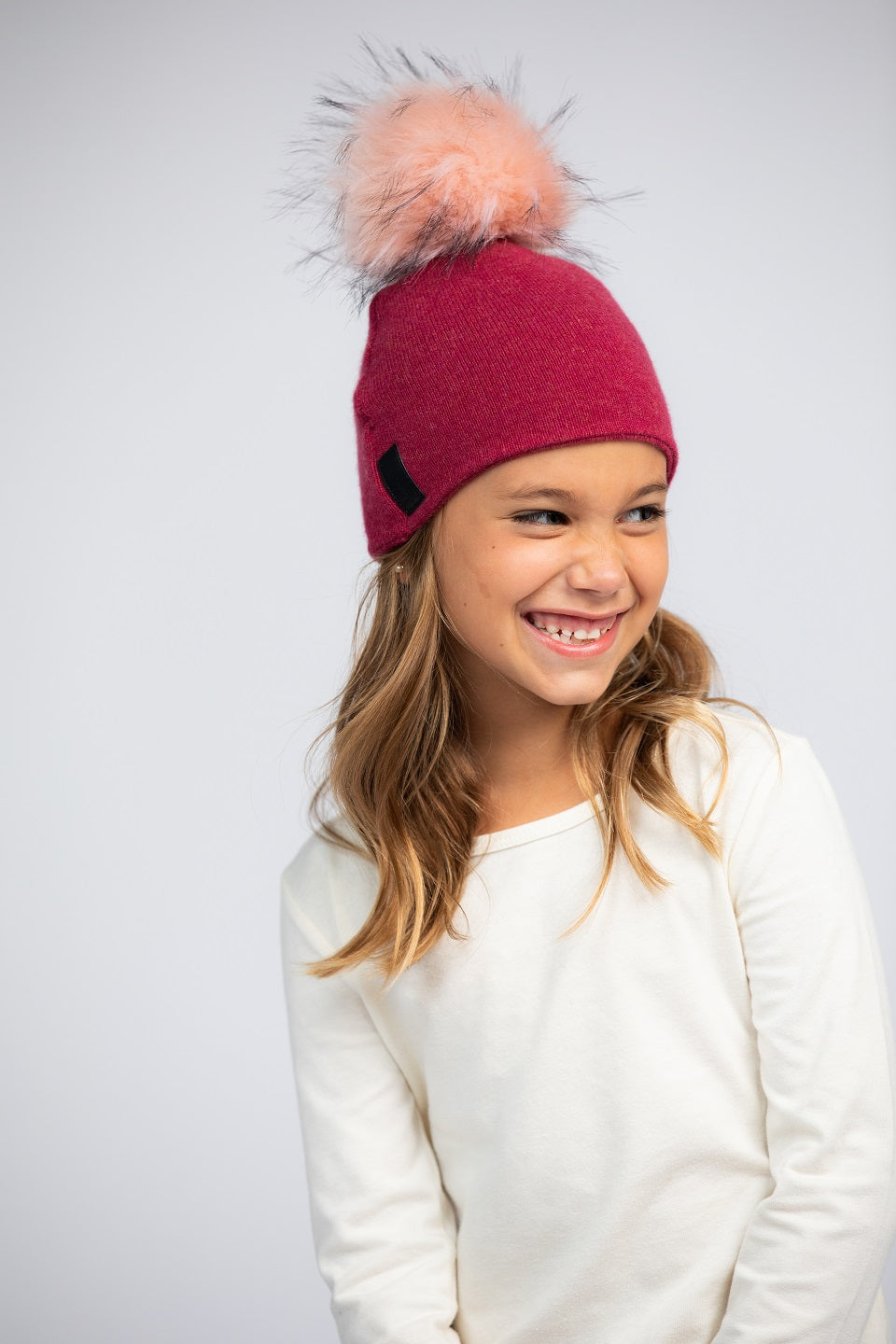 Fuchsia with Peach - Cashmere Beanie for Kids