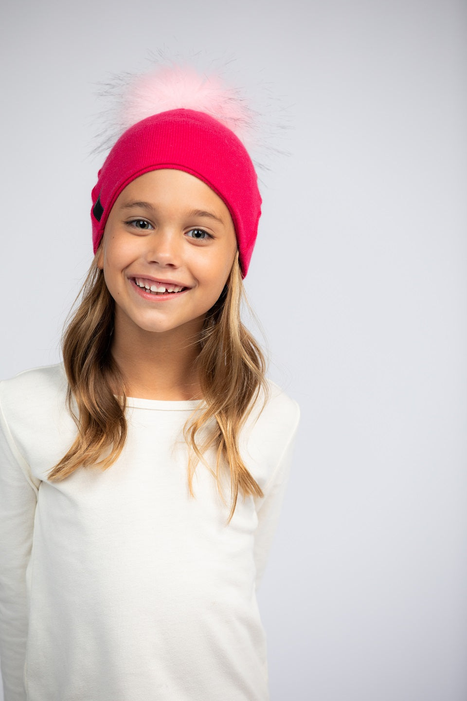 Dark Pink with Pink - Cashmere Beanie for Kids