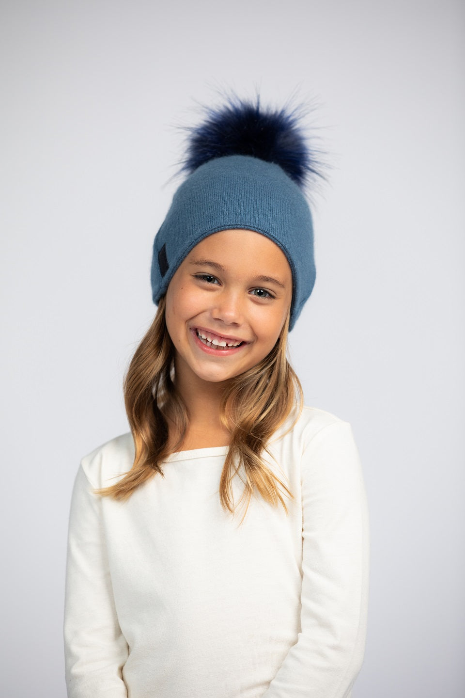 Denim Blue with Navy Blue - Cashmere Beanie for Kids