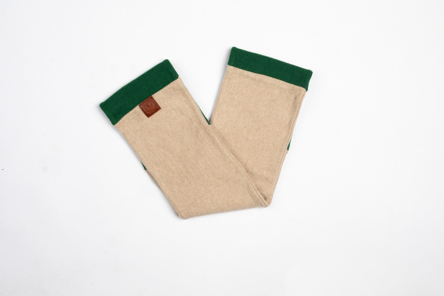 Green and Beige - Cashmere Infinity Scarf for Kids