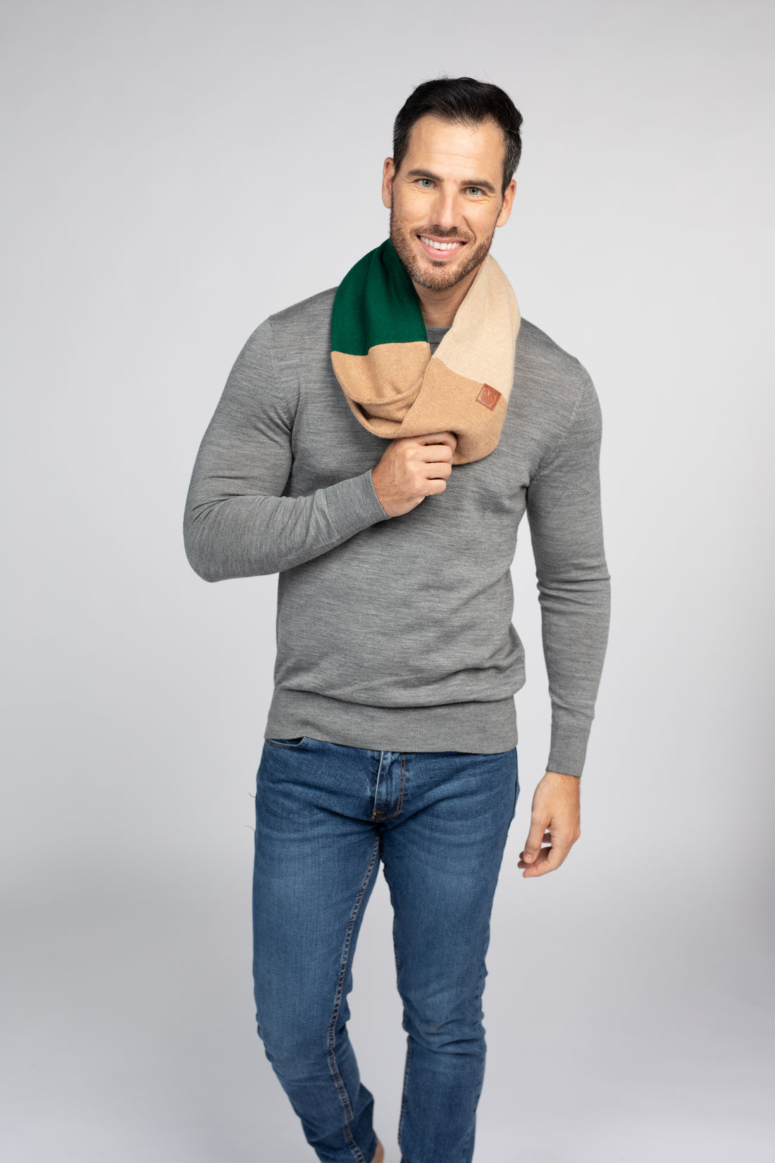 Green and Beige - Cashmere Infinity Scarf for Men