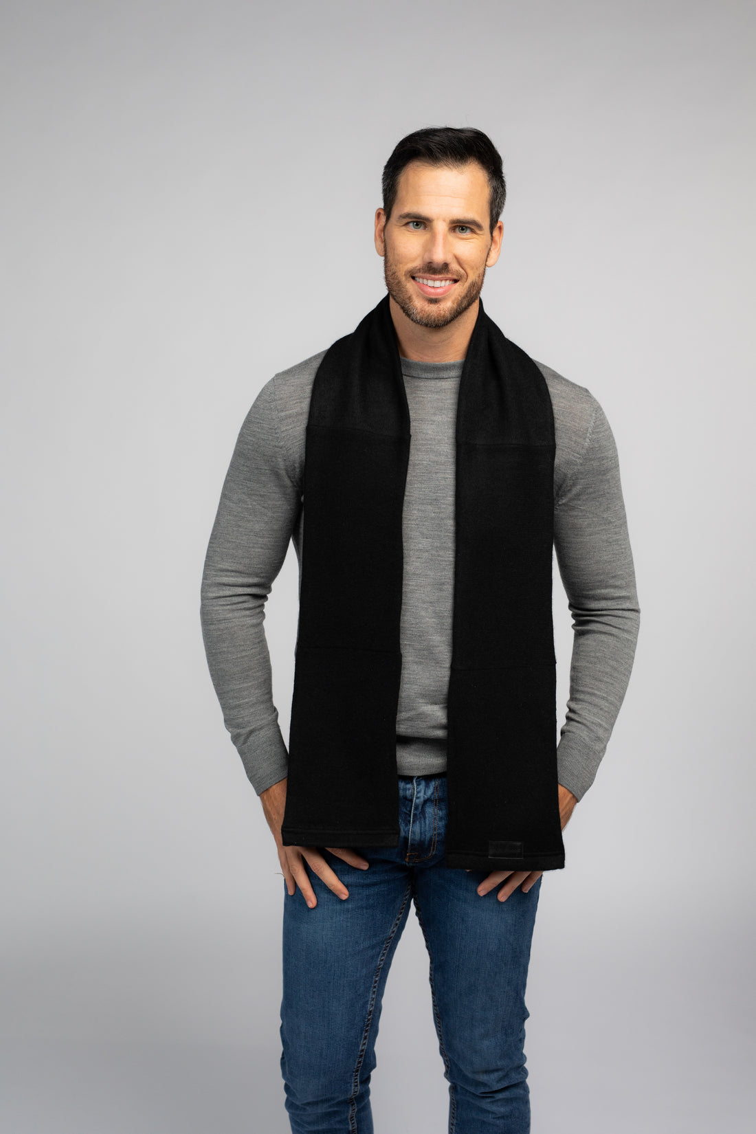 Black - Cashmere Open Scarf for Men