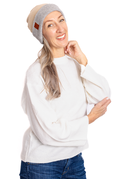 Light Gray and Light Beige - Reversible Cashmere Beanie