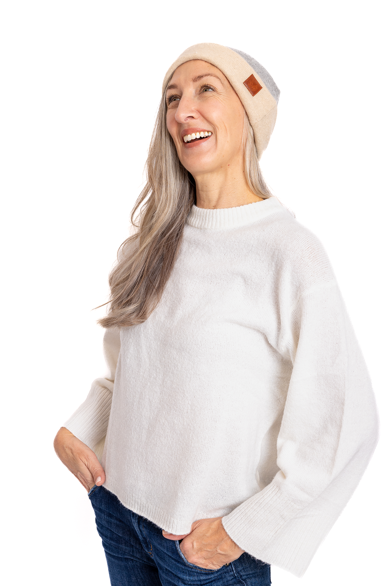 Light Gray and Light Beige - Reversible Cashmere Beanie