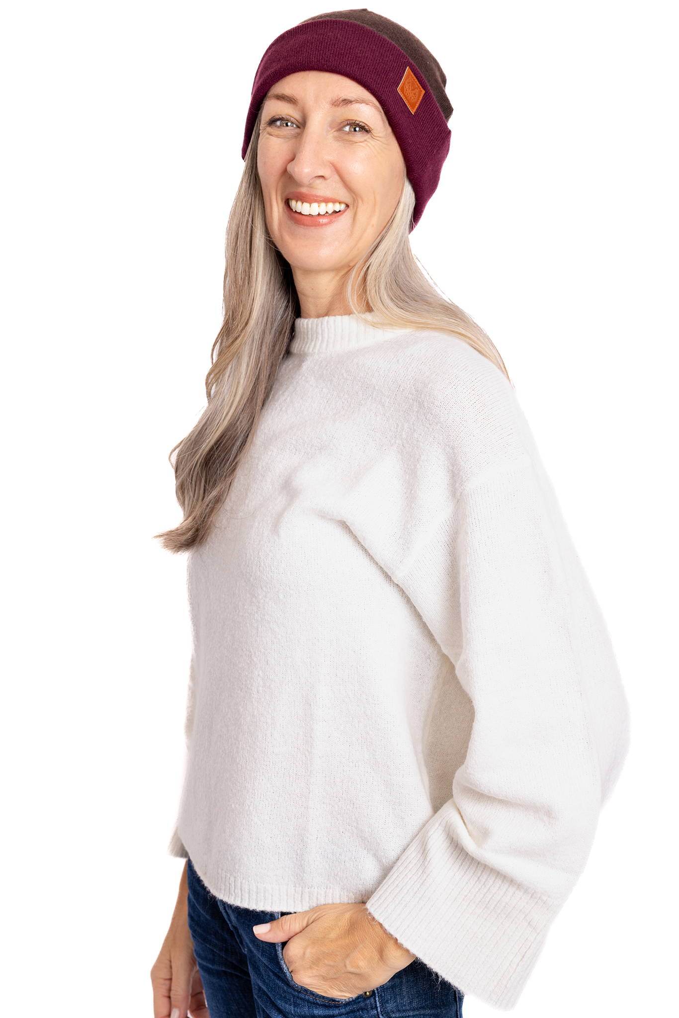 Maroon and Dark Brown - Reversible Cashmere Beanie