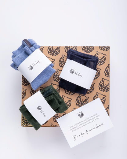 Nature Fingerless Gloves Set - Dark Green, Navy Blue, Bright Blue Box of 3