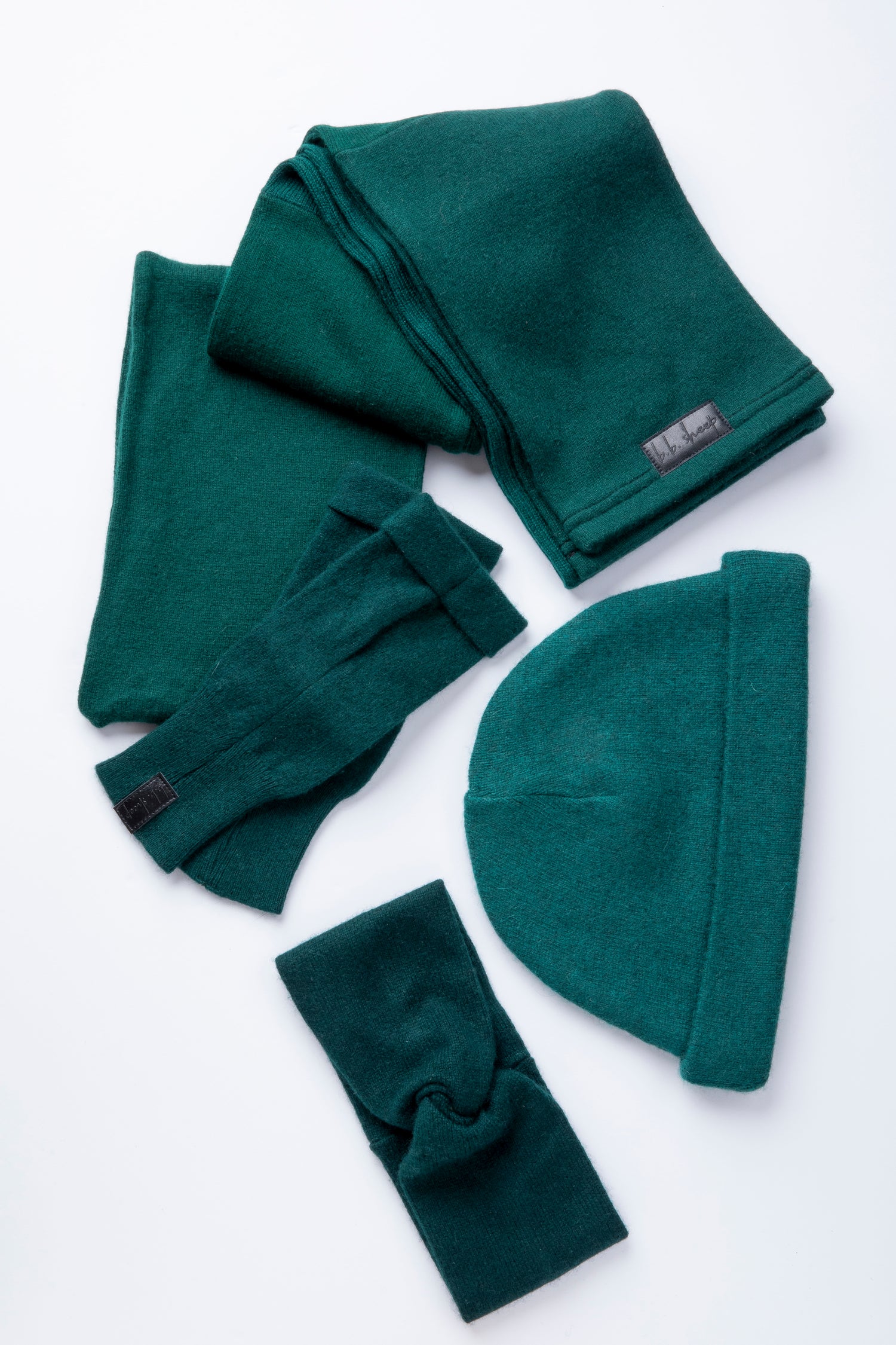 Dark Green - Winter Ready Box - Fingerless gloves, Headband, Open scarf, Beanie, Neck warmer