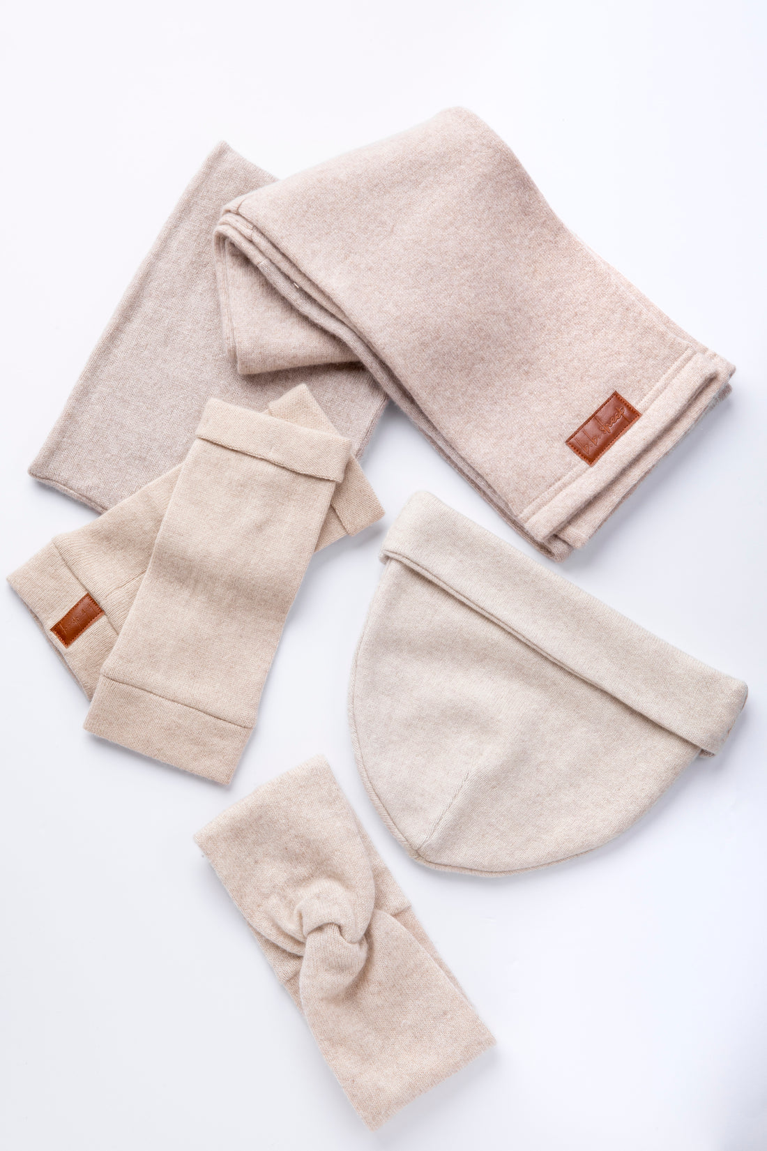 Beige - Winter Ready Box - Fingerless gloves, Headband, Infinity scarf, Beanie, Neck warmer