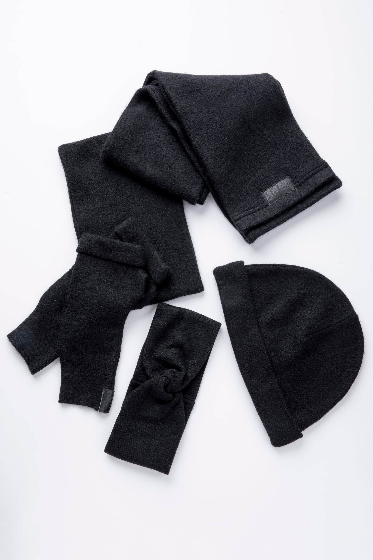 Black - Winter Ready Box - Fingerless gloves, Headband, Open scarf, Beanie, Neck warmer