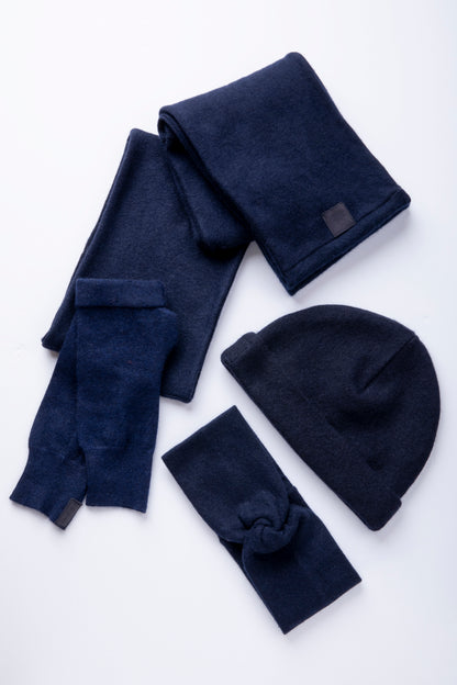 Navy Blue - Winter Ready Box - Fingerless gloves, Headband, Open scarf, Beanie, Neck warmer