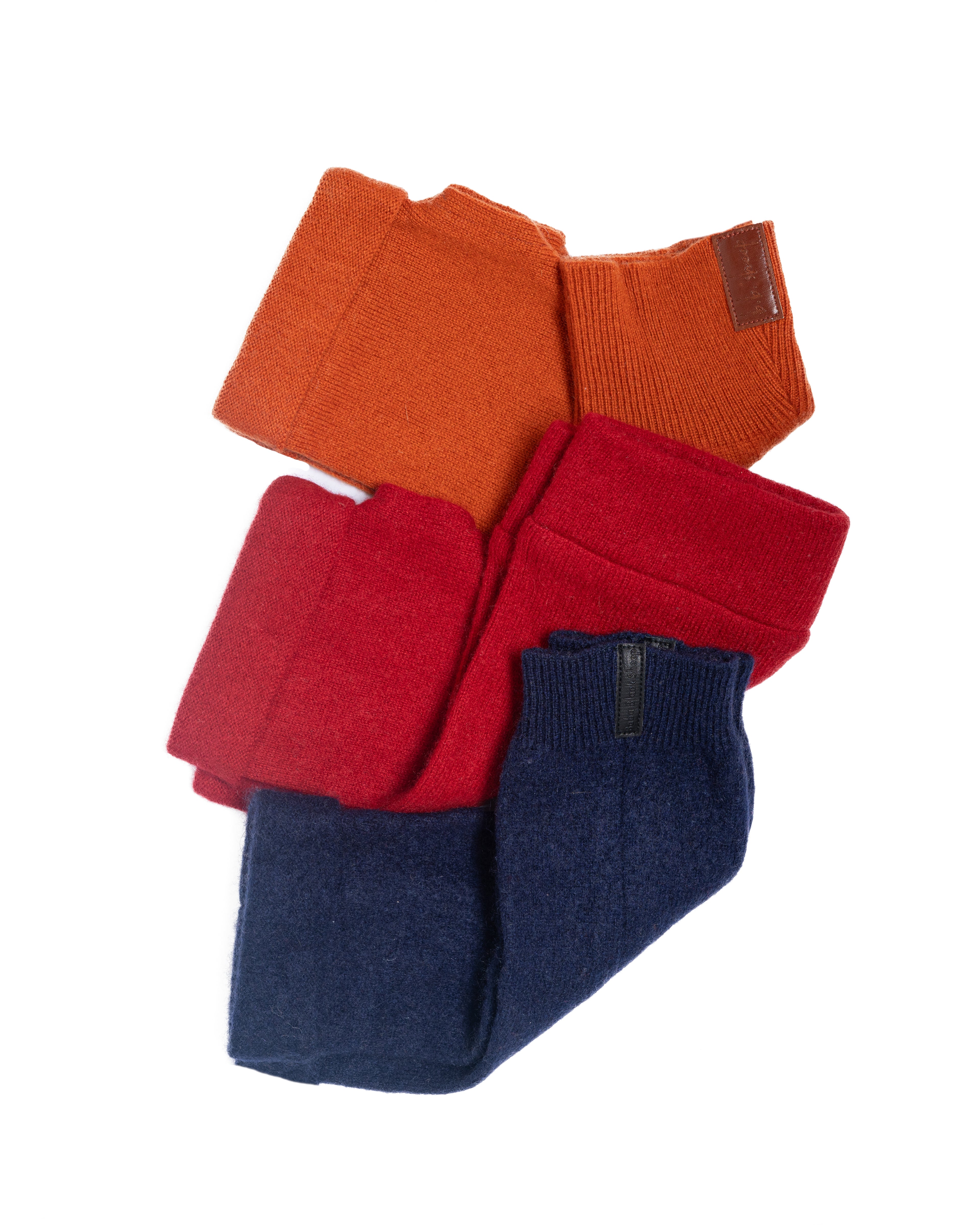 Fireside Trio Fingerless Gloves Set - Orange, Red, Navy Blue, Box of 3