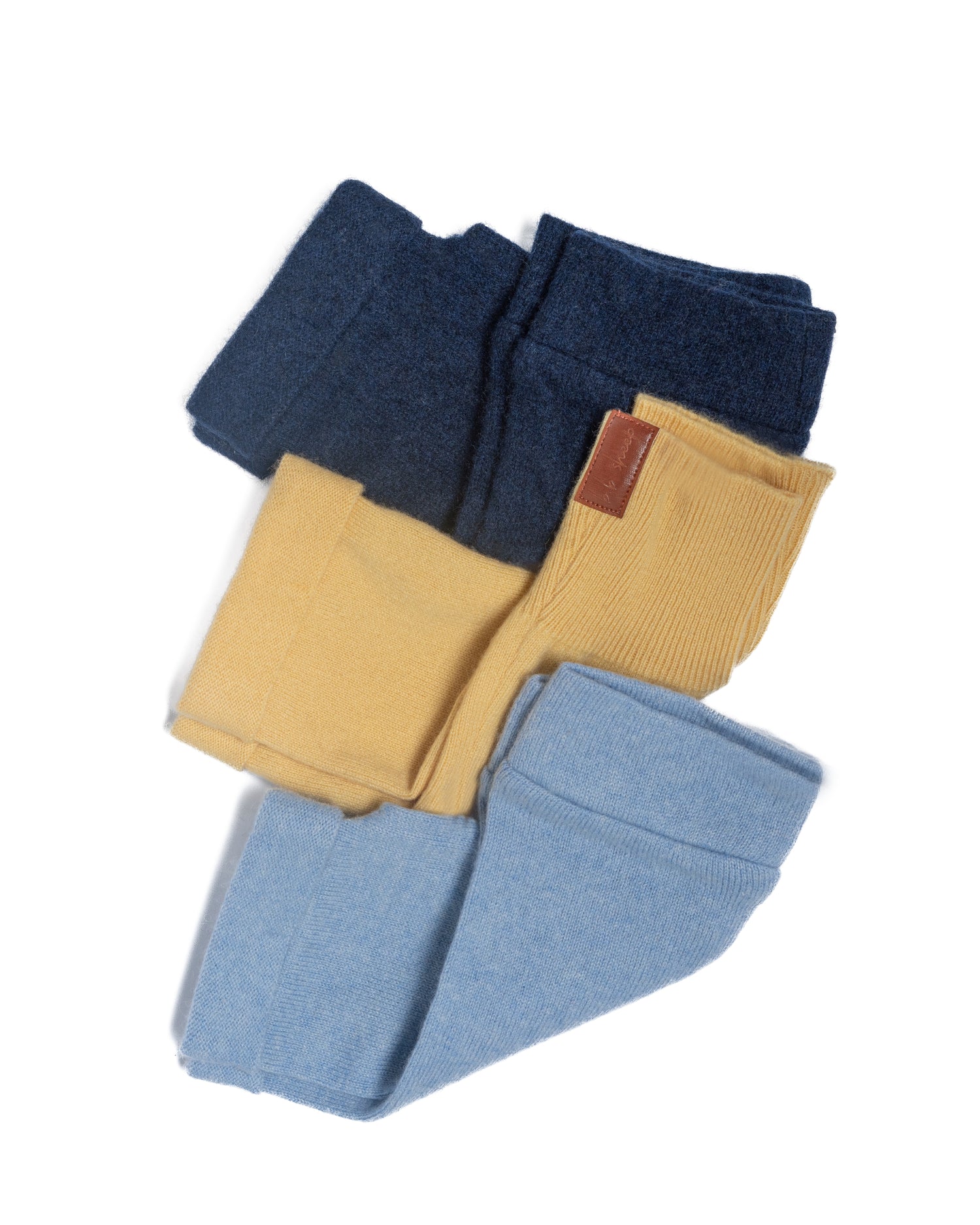 Yellow Duo Fingerless Gloves Set - Denim Blue, Yellow, Baby Blue, Box of 3