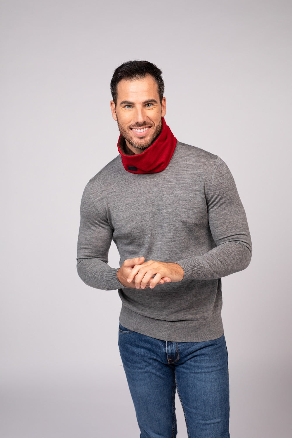 Red and Brown - Cashmere Reversible Neck Warmer for Men