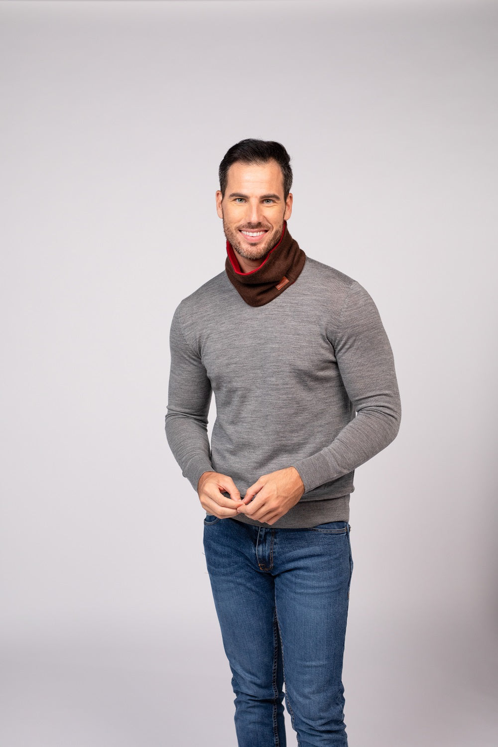 Red and Brown - Cashmere Reversible Neck Warmer for Men