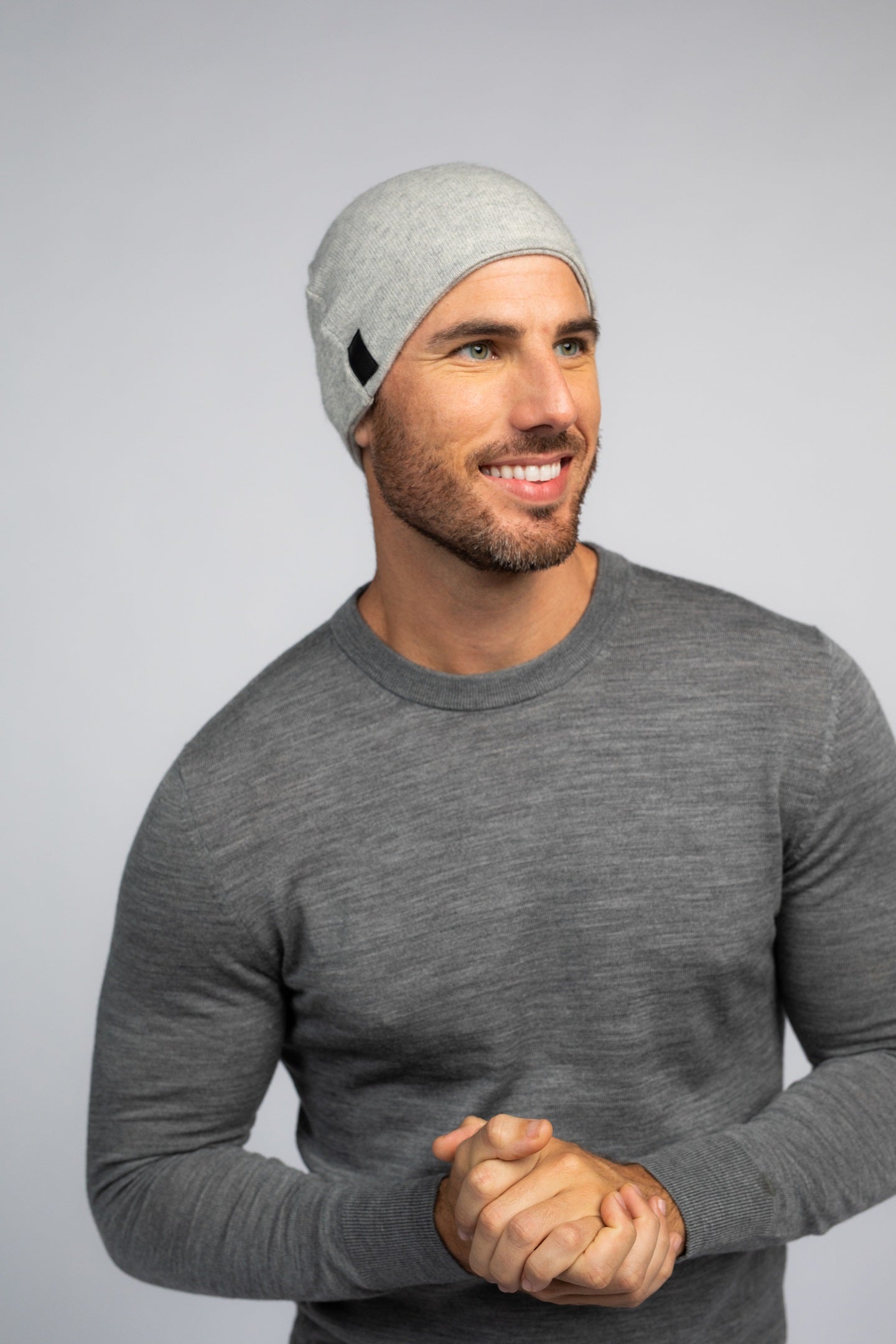 Light Gray with Pink - Cashmere Beanie for Men