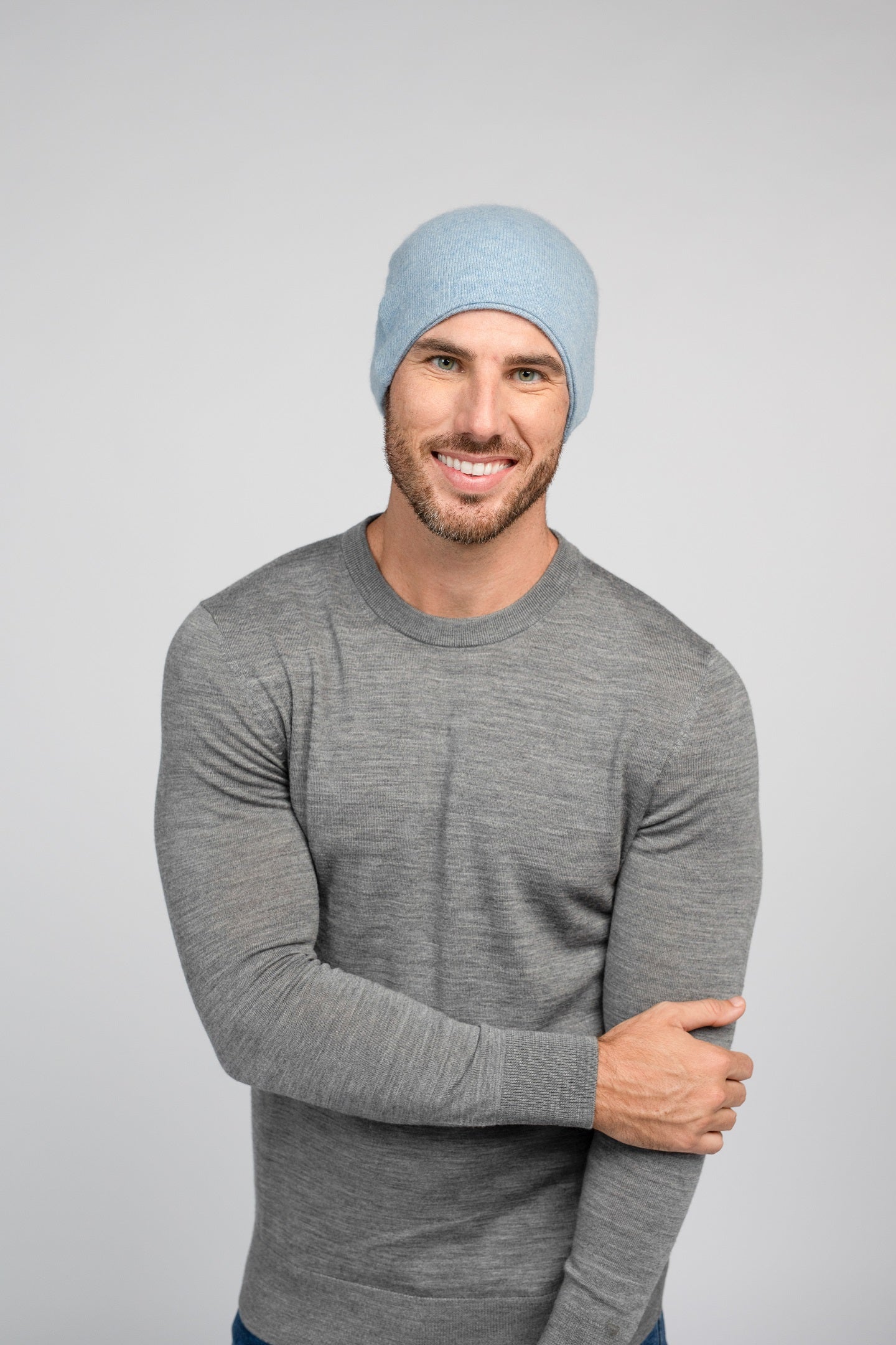 Baby Blue with Light Blue - Cashmere Beanie for Men