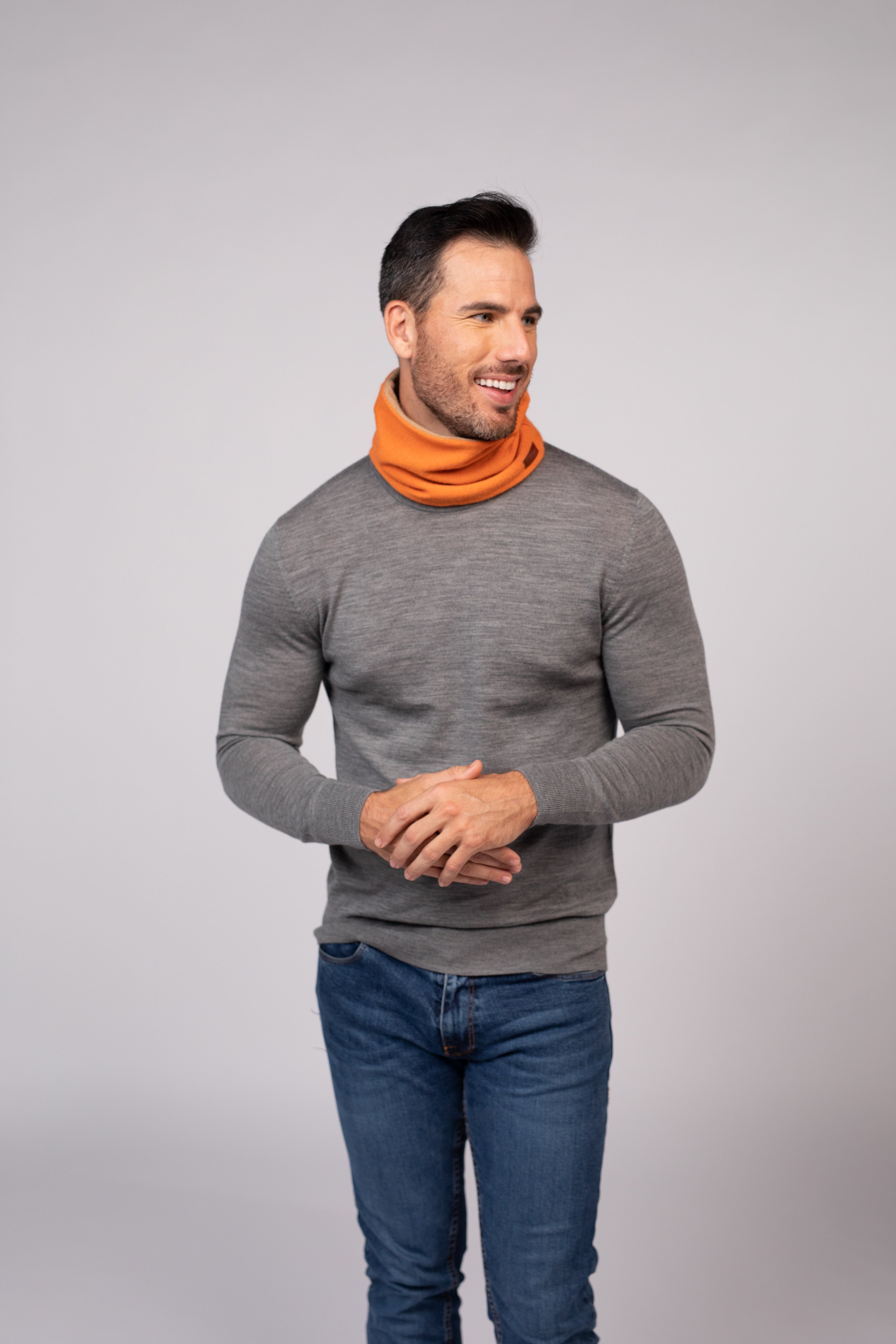 Light Beige and Gray- Cashmere Reversible Neck Warmer for Men