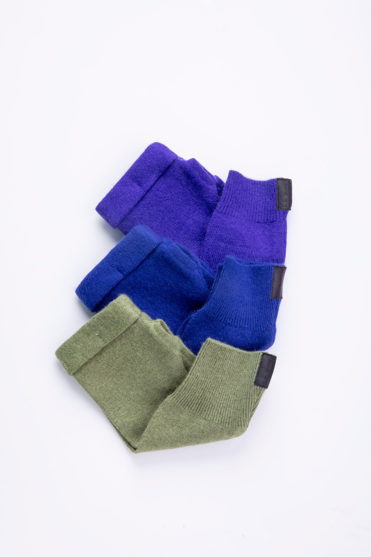 Jewel Fingerless Gloves Set - Purple, Blue and Matcha Green, Box of 3