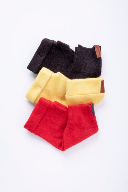 Autumn Fingerless Gloves Set - Yellow, Red, Dark Brown, Box of 3
