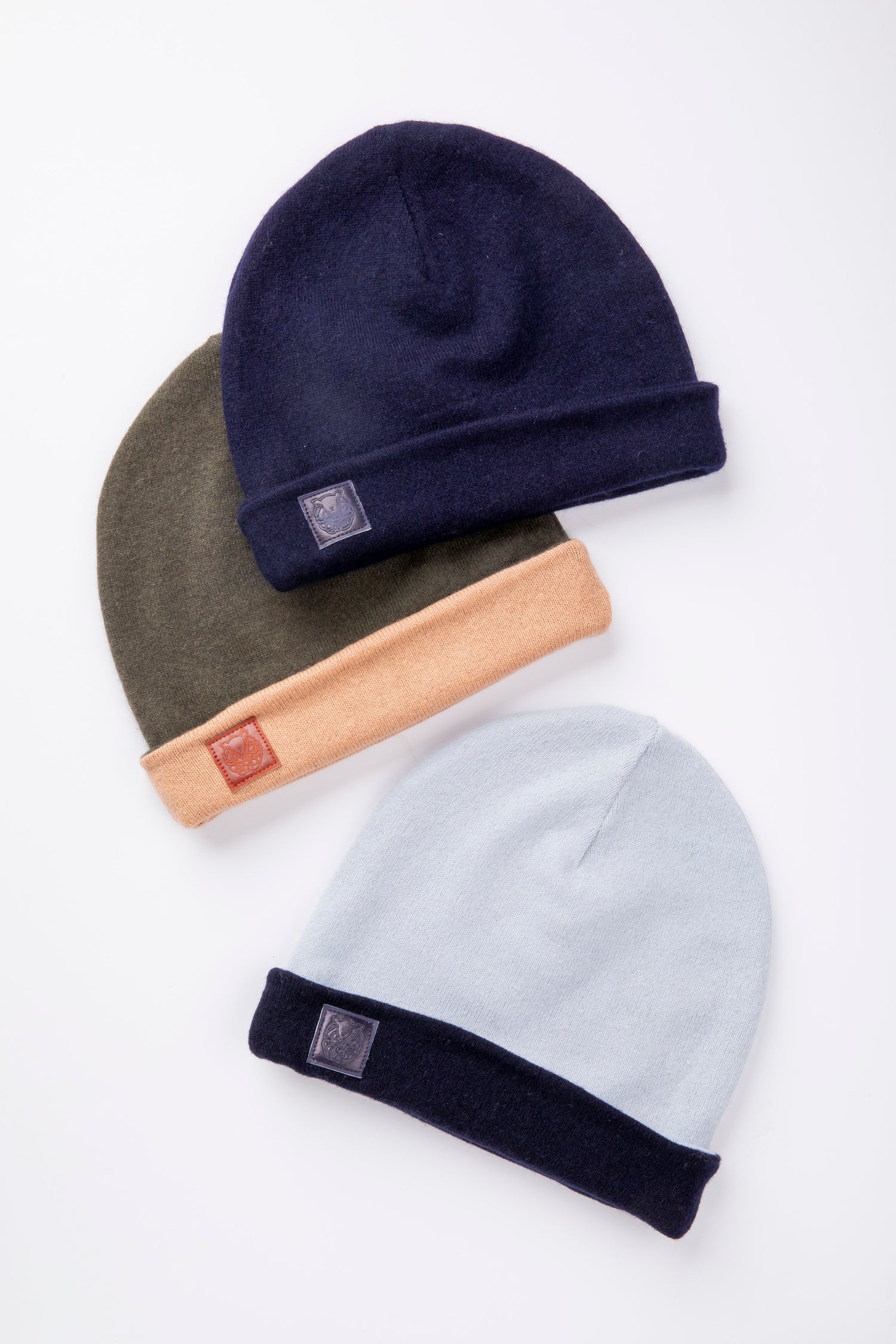 Nature Beanie Set - Dark Green and Beige, Navy Blue, Light Blue and Navy