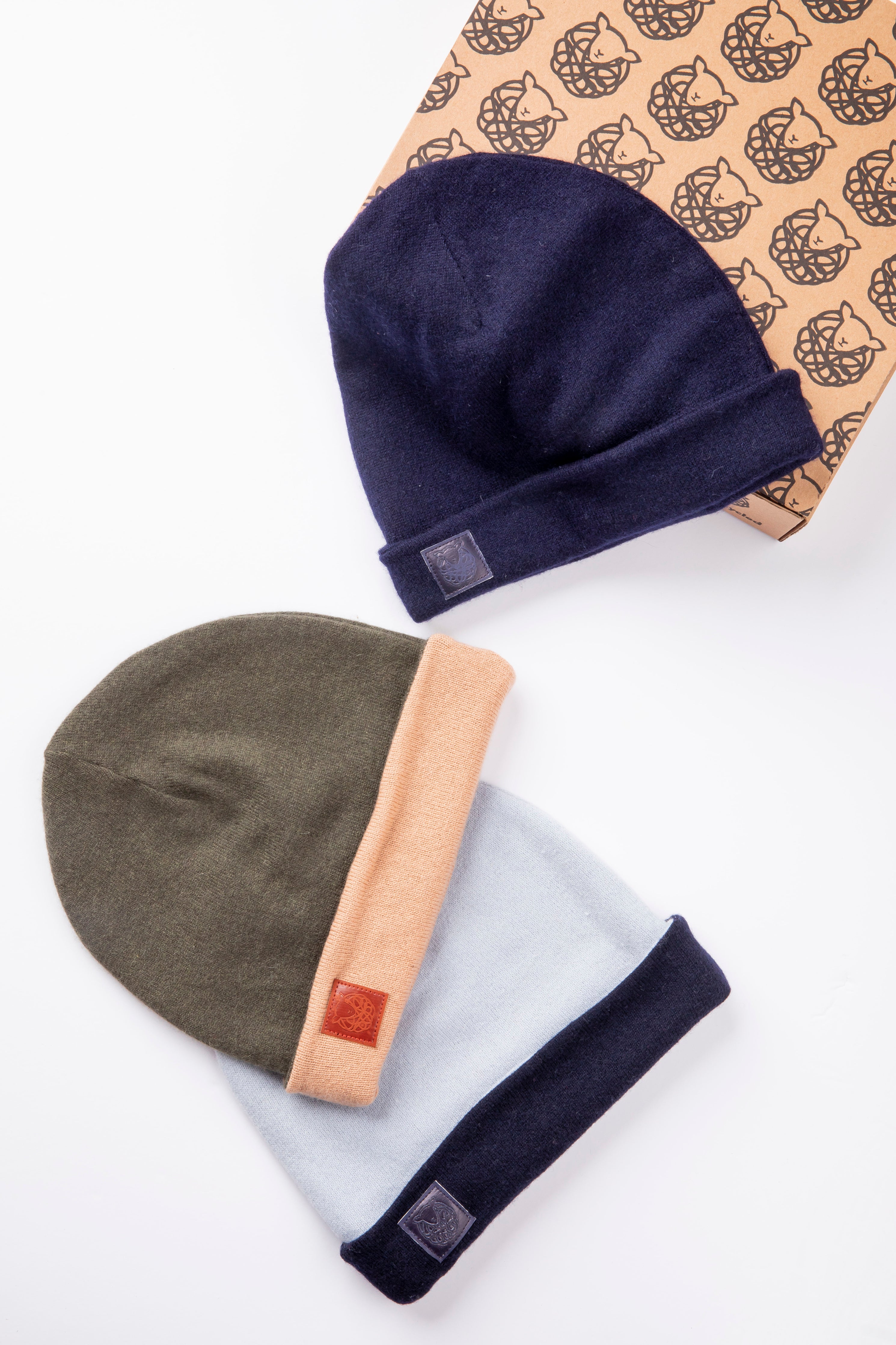 Nature Beanie Set - Dark Green and Beige, Navy Blue, Light Blue and Navy