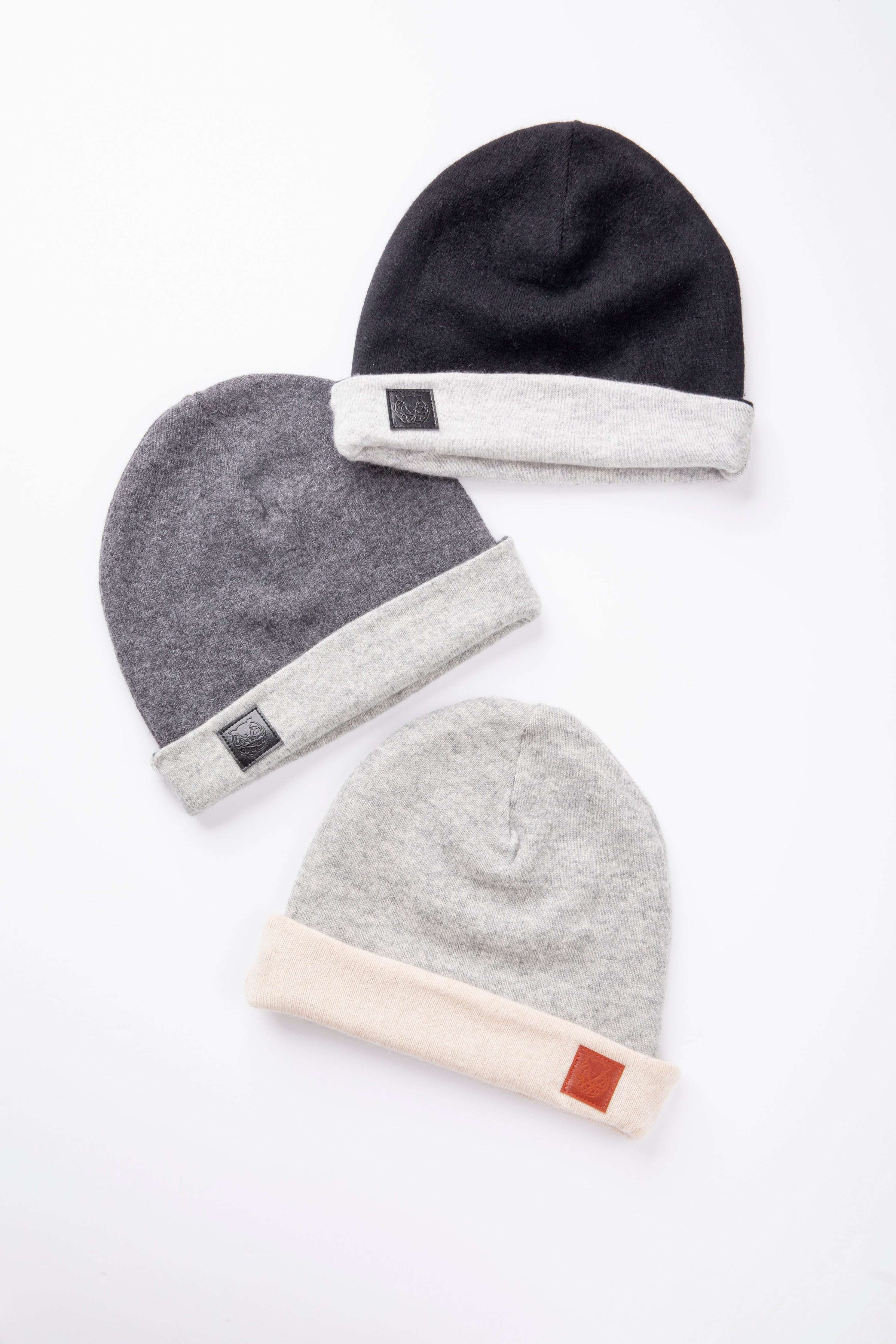 Neutral Beanie Set - Light Gray and Dark Gray, Black and Light Gray, Light Gray and Light Beige