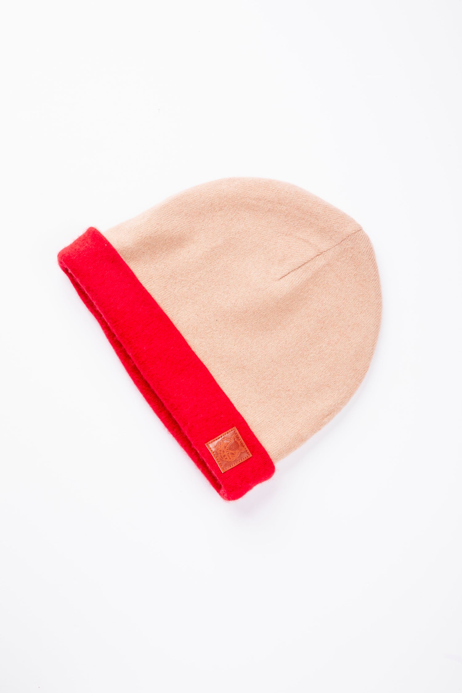 Red and Beige - Reversible Cashmere Beanie