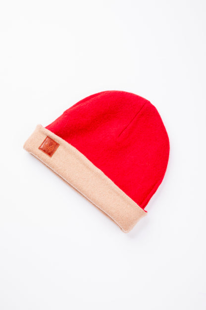 Red and Beige - Reversible Cashmere Beanie