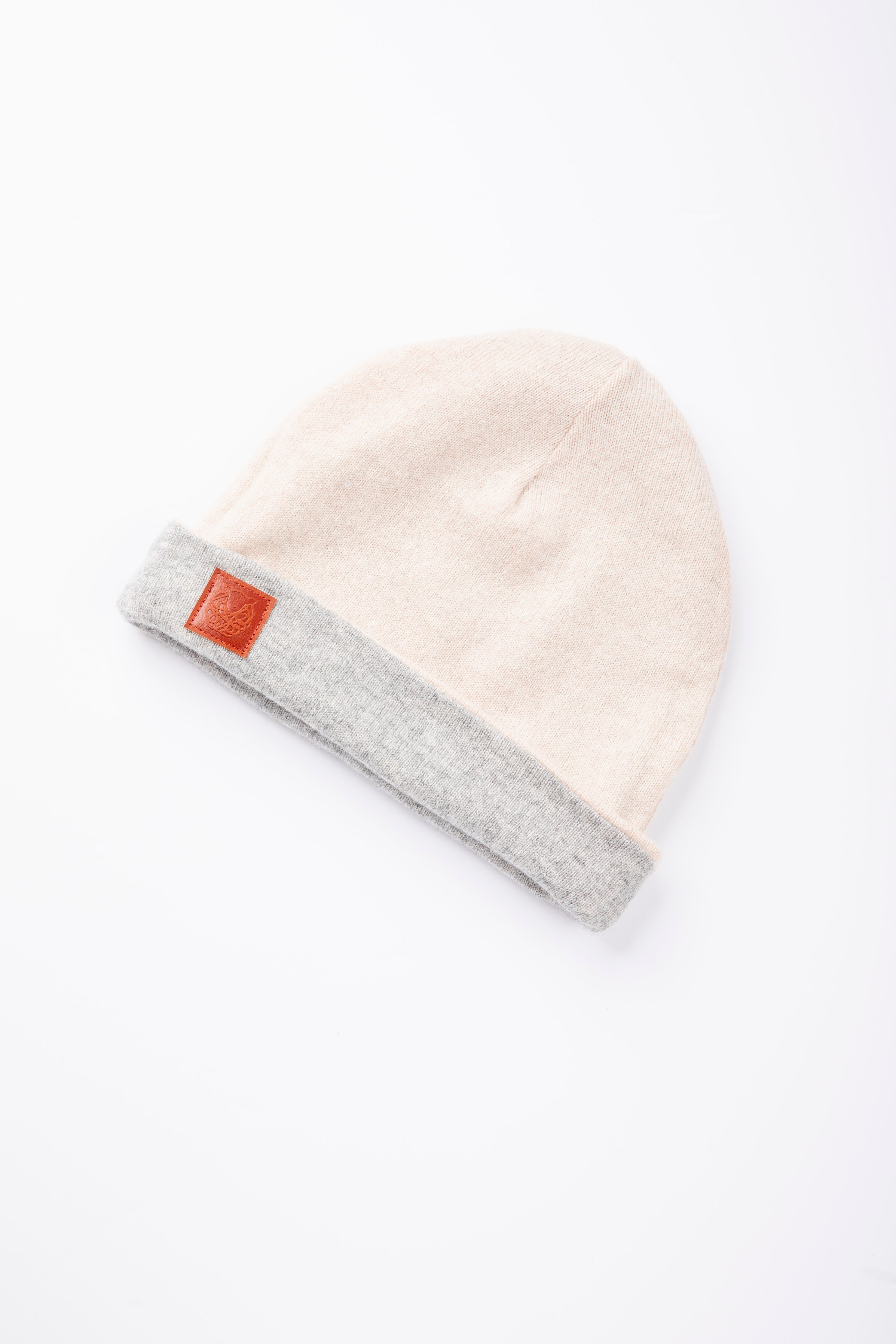 Light Gray and Light Beige - Reversible Cashmere Beanie