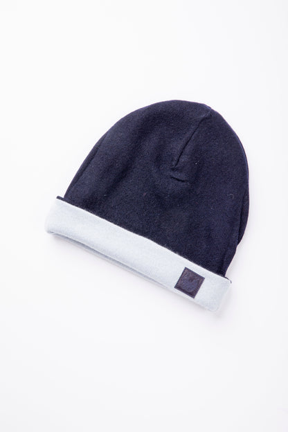 Light Blue and Navy Blue - Reversible Cashmere Beanie