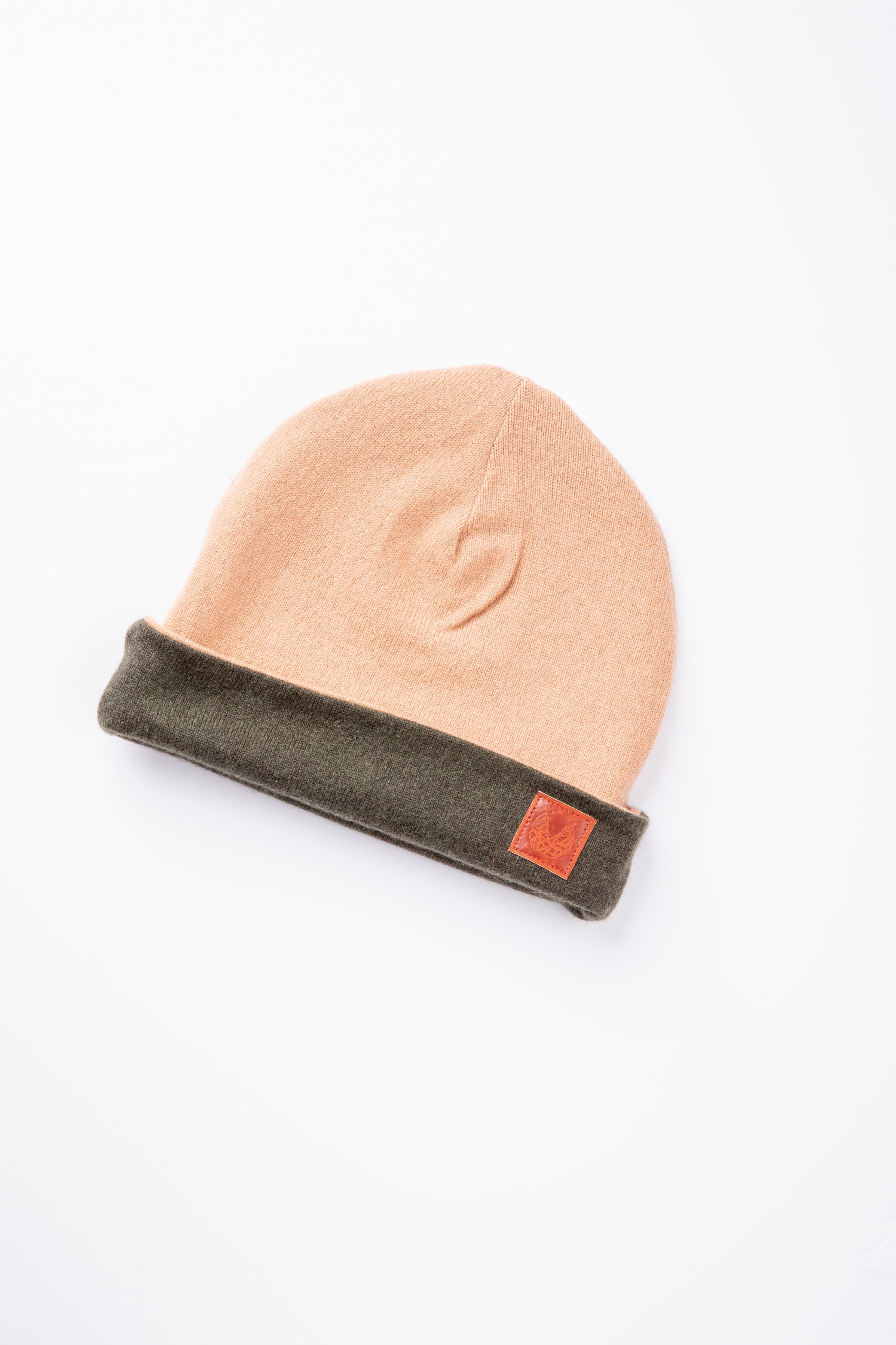 Dark Green and Beige - Reversible Cashmere Beanie