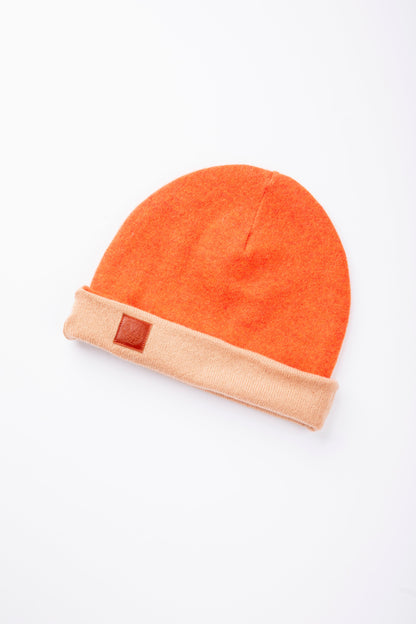 Orange and Beige - Reversible Cashmere Beanie