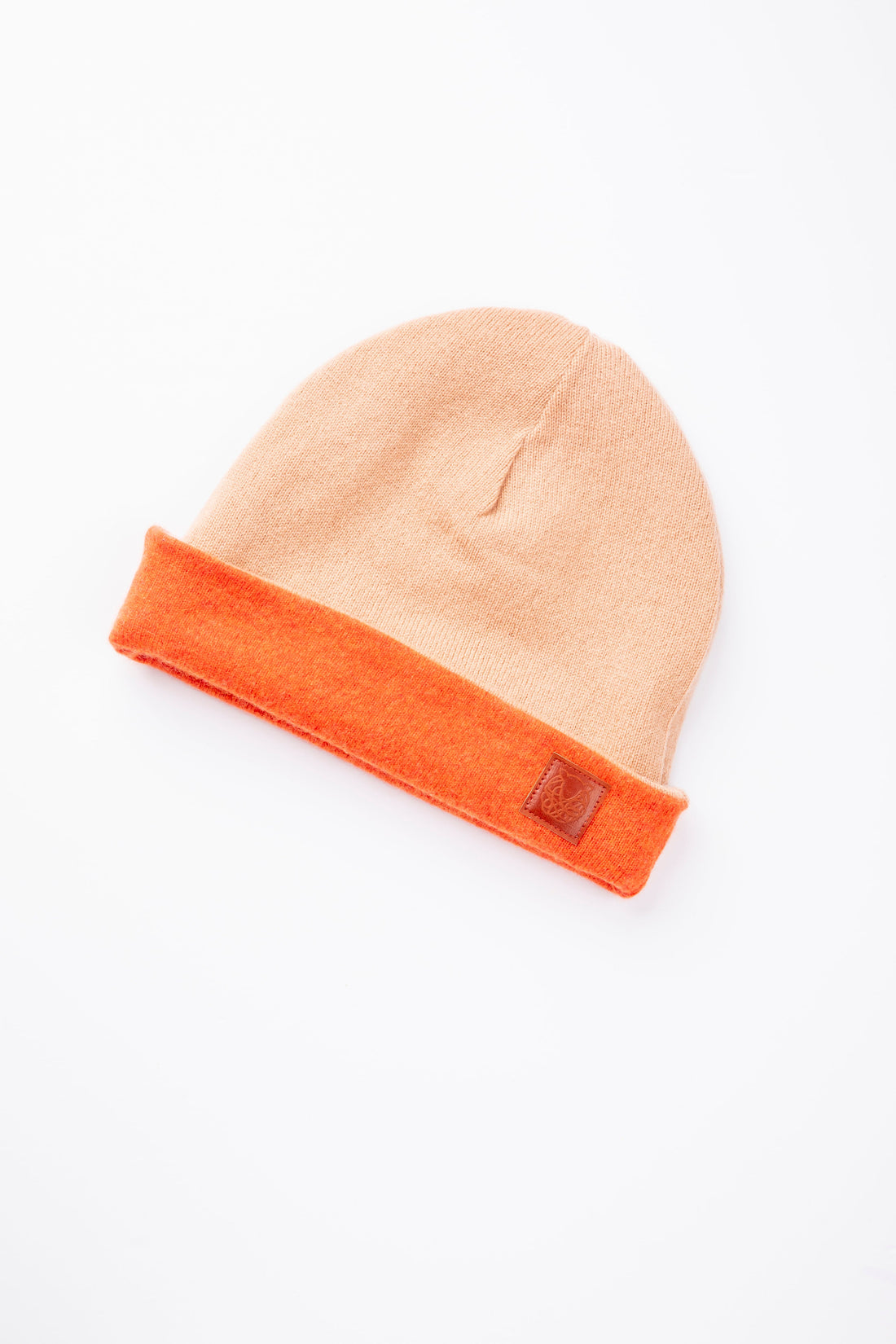 Orange and Beige - Reversible Cashmere Beanie