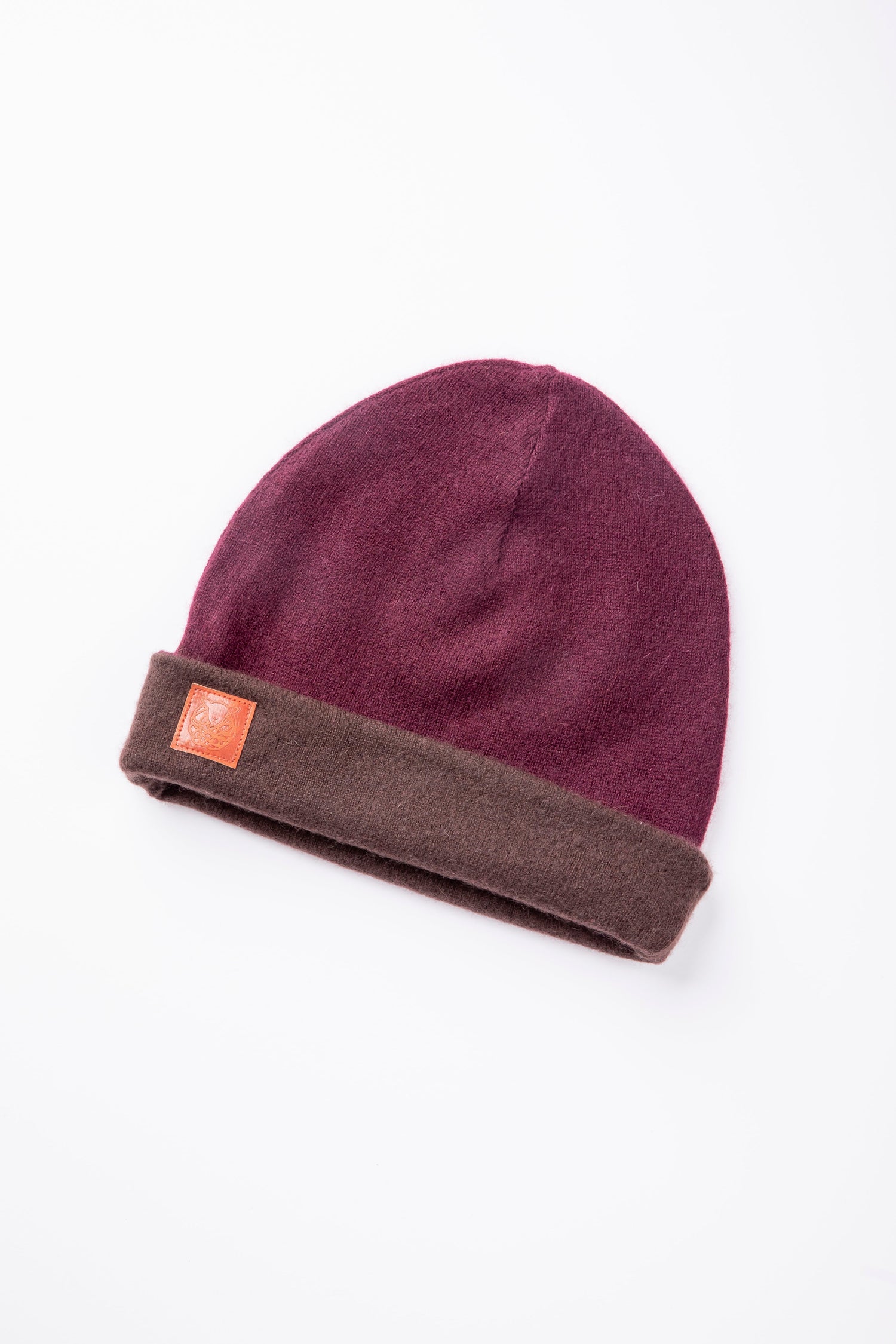 Maroon and Dark Brown - Reversible Cashmere Beanie