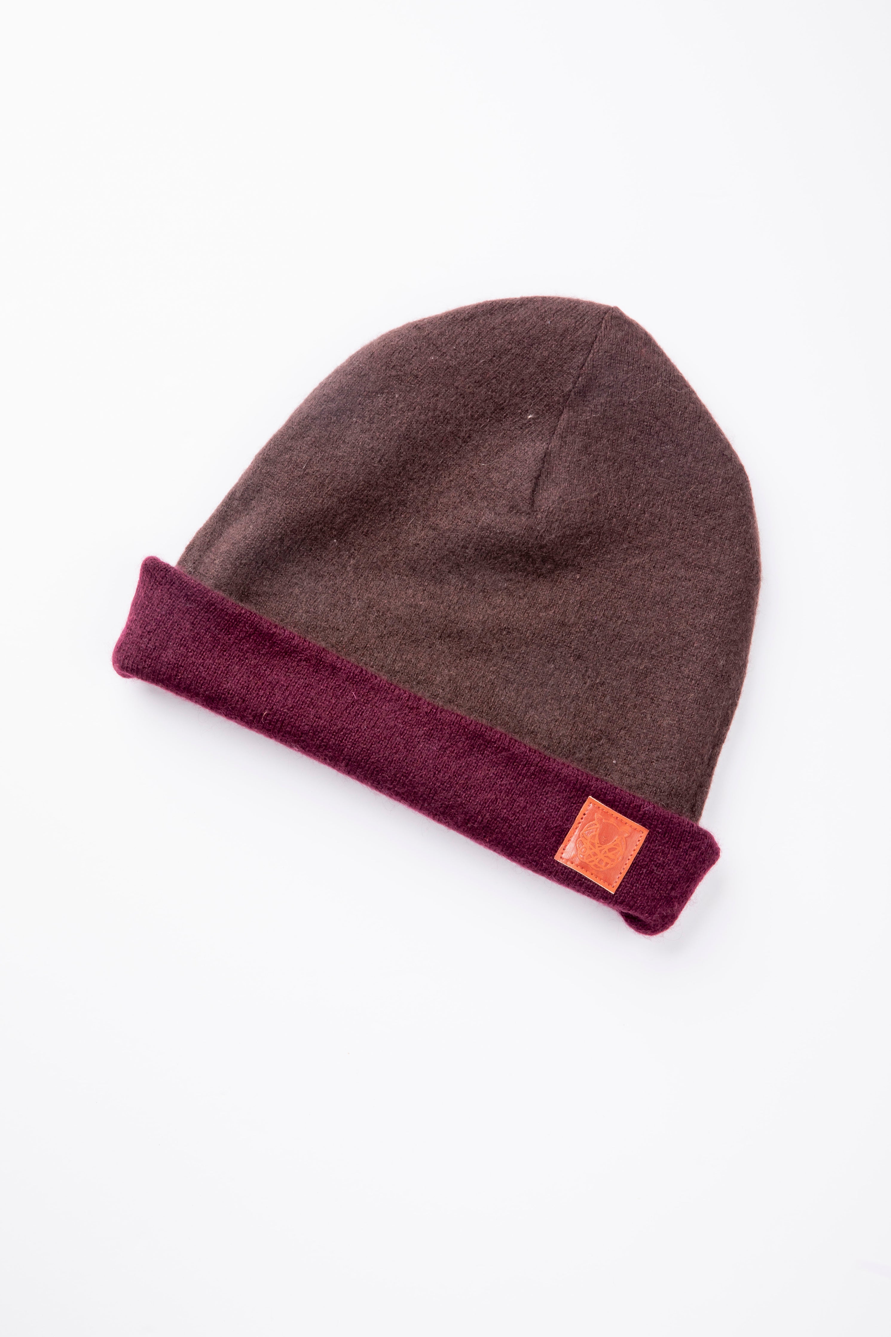 Maroon and Dark Brown - Reversible Cashmere Beanie