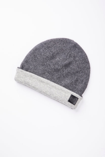 Light Gray and Dark Gray - Reversible Cashmere Beanie