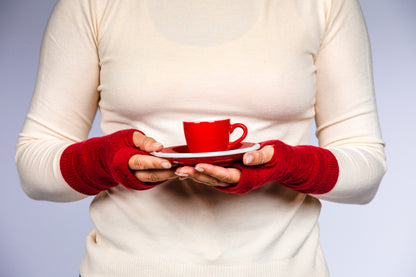 Red - Cashmere  Fingerless Gloves