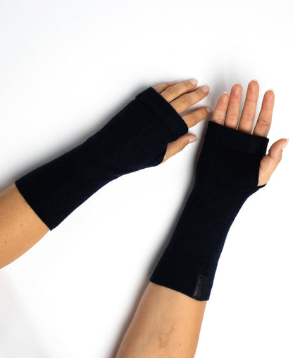 Navy Blue - Cashmere Fingerless Gloves